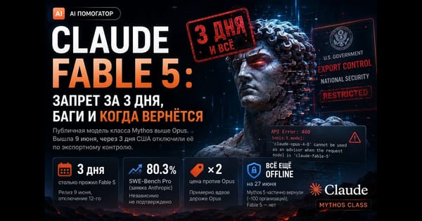 Баннер поста про Claude Fable 5 и запрет модели